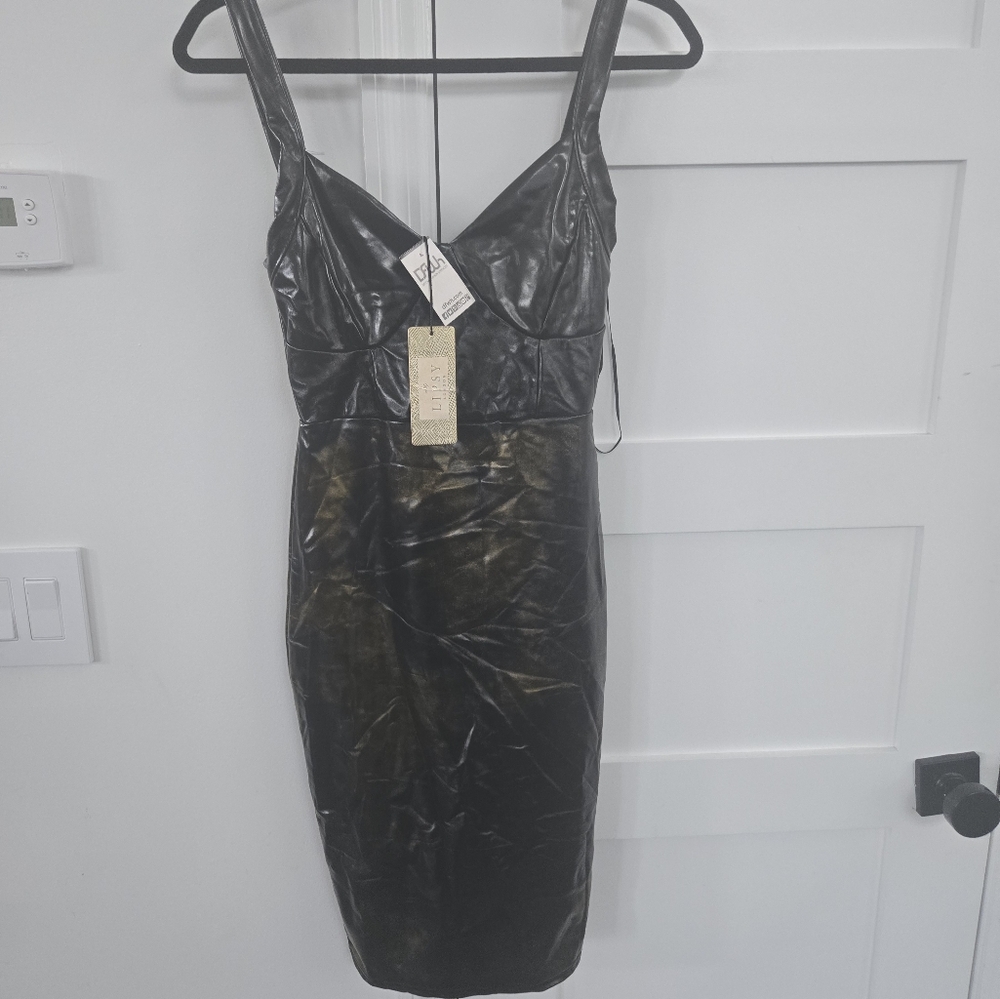 Lipsy Black and Gold Bodycon Cocktail Dress